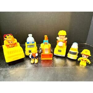 Mixed construction trucks & workers play pretend vehicles pull backs